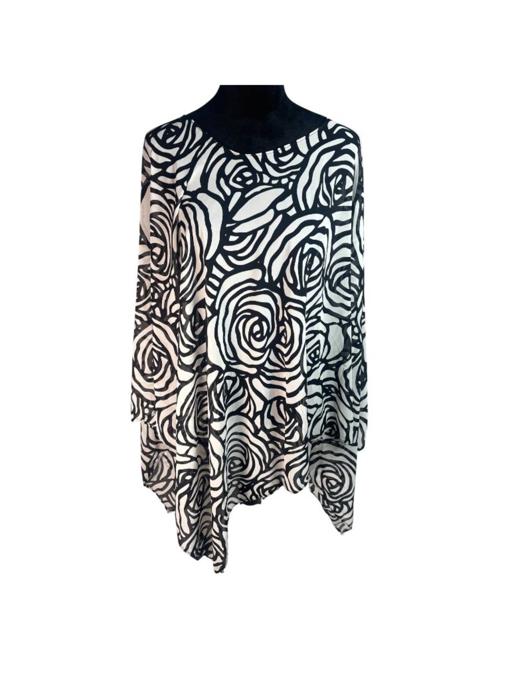 Sartoria Monica Custom Black White Swirl Graphic Print Tunic Blouse Top Slvless